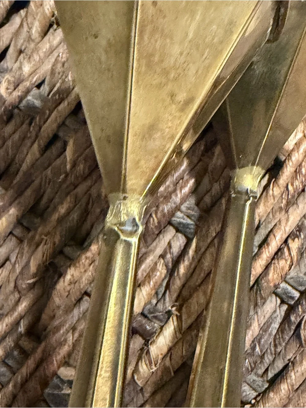 Vintage Mid Century Mexican Candlesticks 19.5 & 15” Brass Tin Pair Weighted Sand